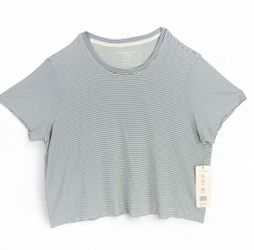 Harmony Balance Women's Striped Cropped Tee Size XL Blue/White