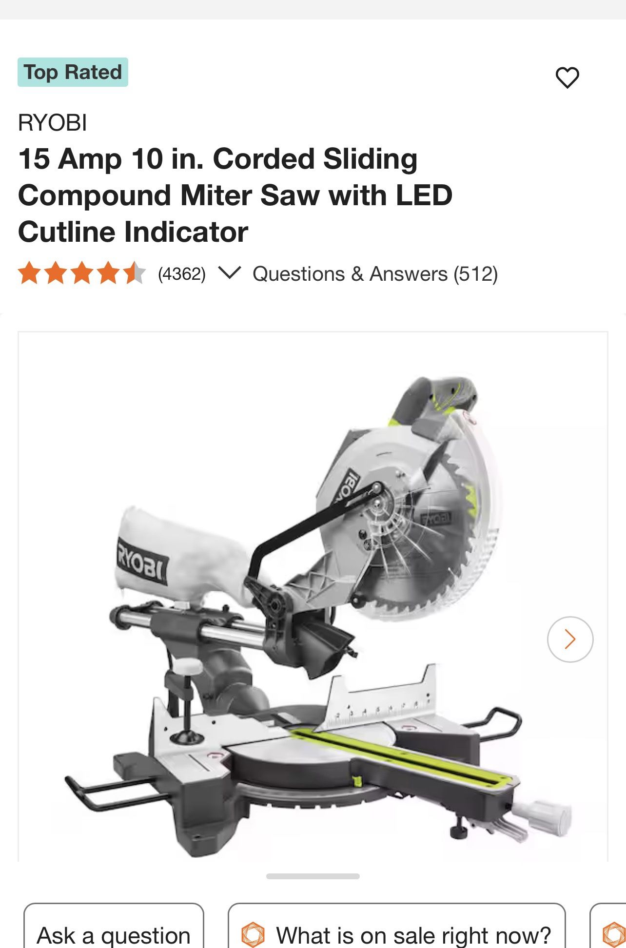 RYOBI 15 Amp 10 in. Corded Sliding Compound Miter Saw with LED Cutline Indicator
