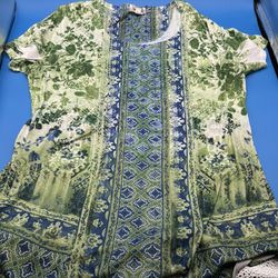the World Green Blue Floral Geometric Blouse