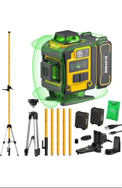 4x360°Self Leveling Laser Level, 12 Ft./3.7M Professional Laser Level Pole with Tripod