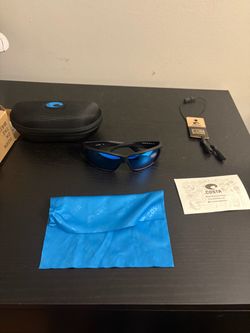 Costa Del Mar Fantail Sunglasses Matte Black / Blue Mirror 580G Polarized Glass NEW