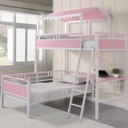 Pink/White Bunk Bed Twin/twin 