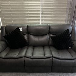 Grey Italian Leather Couch ( Recliner ) 