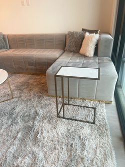 White Faux Marble & Gold Side Table – 19” × 12” × 24”