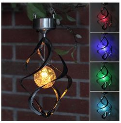 Lighten Glimmer Solar Powered Energy Saving Lamp LED Wind Chime Moving Rotating Colorful Color Changing Outdoor Stainless Spinner Hanging Spiral Gard