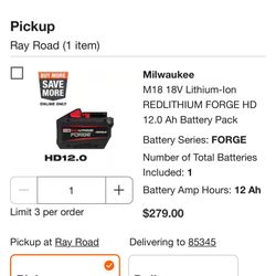 Milwaukee M18 18V Lithium-lon REDLITHIUM FORGE HD 12.0 Ah Battery Pack