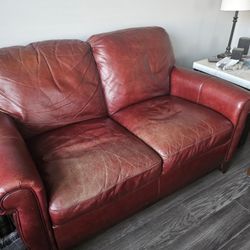 Dark Red Couch And Love Seat