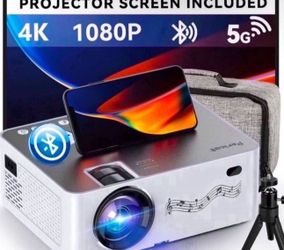 Pericat Q9 Projector with WiFi and Bluetooth, 5G WiFi Native 1080P/16000L Video Projector with Screen, 4K Support Outdoor Projector White