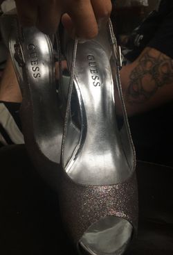 Guess hologram silver glitter heels stilettos size 8
