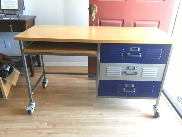 Pottery Barn Kids Teen Blue Silver Locker Style Computer 3 Drawer Rolling Desk For Sale In San Marcos Ca Offerup