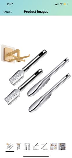 4 pieces of scales cleaning brush, stainless steel serrated scales, ergonomic handle design, cleaning brush scraper kitchen tool, faster and easier r