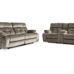 Ashley Brassville Power Reclining Sofa and Loveseat Set