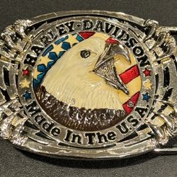 Harley Davidson Motorcycle RainTree Bald Eagle American Flag Belt Buckle USA