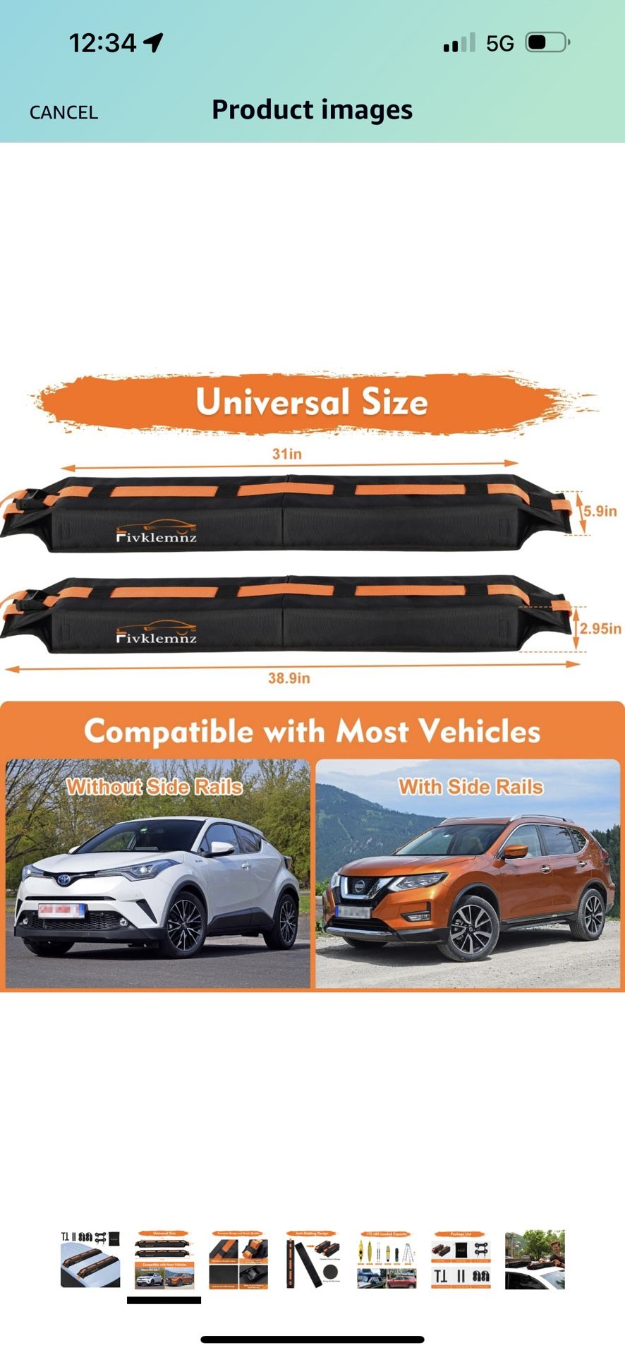 Soft Roof Rack Pads, Universal Car Rooftop Luggage Carrier Capacity Load 176lb, for Kayak, Surfboard, SUP, Canoe, with Tie Down Strap, PP Rope, Quick 