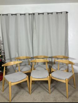 Mid-Century Modern Natural Oak Dining Chairs (6)