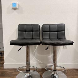 Adjustable Bar Stools Set of 2 – Black PU Leather Swivel Bar Chairs