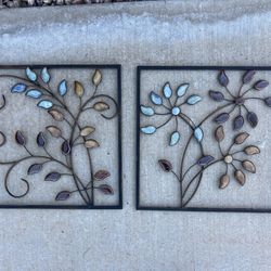 Set Of Square Metal Floral Wall Decorations