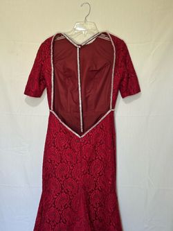 Red Lace Formal Gown with Rhinestone Detail