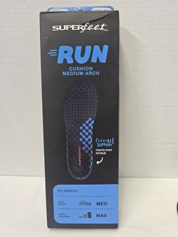 Superfeet Run Cushion Med Arch Insoles Men 9.5-11 Women 10.5-12 FL335210