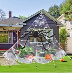 Giant Halloween Spider Web Outdoor Decoration Set