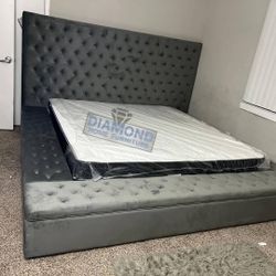 PARIS QUEEN BED FRAME W/ MEMORY FOAM MATTRESS