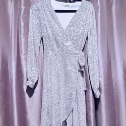 Silver Sequin Party Dress - Size small