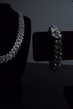New 2-Piece Silver Moissanite Chain & Bracelet Set