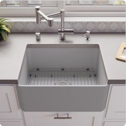 ALFI Brand ABF2418-MG 24" x 18" Smooth Apron Fireclay Farm Sink - Matte Gray (Open Box)