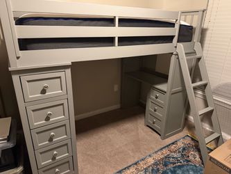 Gray Twin Loft Bed w/ Desk & Storage