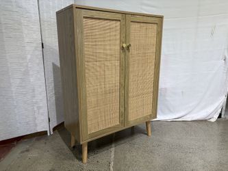 NEW! 2 Door Rattan Accent Cabinet with Adjustable Shelves in Natural