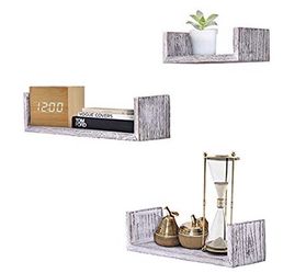 NEW! Rustic Wall Mounted U-Shaped Floating Shelves – Set of 3 – Large, medium and Small – Screws and Anchors Included - Farmhouse Shelves for Bedroom