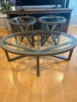 Gray glass top coffee table set of 3