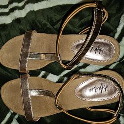 NWOT Womens Size 8.5 Gold Braided Wedge Sandals Shoes 