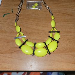 Yellow Stones Stainless Steel Necklace With Matching Earrings 