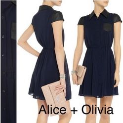 Alice + Olivia Silk And Leather Dress 