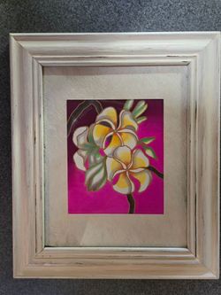 Hand-painted on silk Plumeria flower framed art