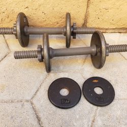 Pair of Plastic Weider Adjustable Dumbbells with Metal Weights