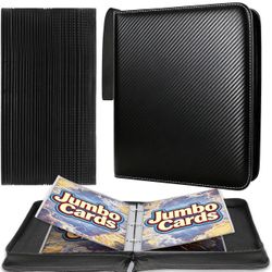 Jumbo Card Binder Compatible with Pokémon Jumbo Cards, 3 Ring PU Leather Zipper Binder, Top Loading Oversized Trading Card Binder Holds Up to 100 Card
