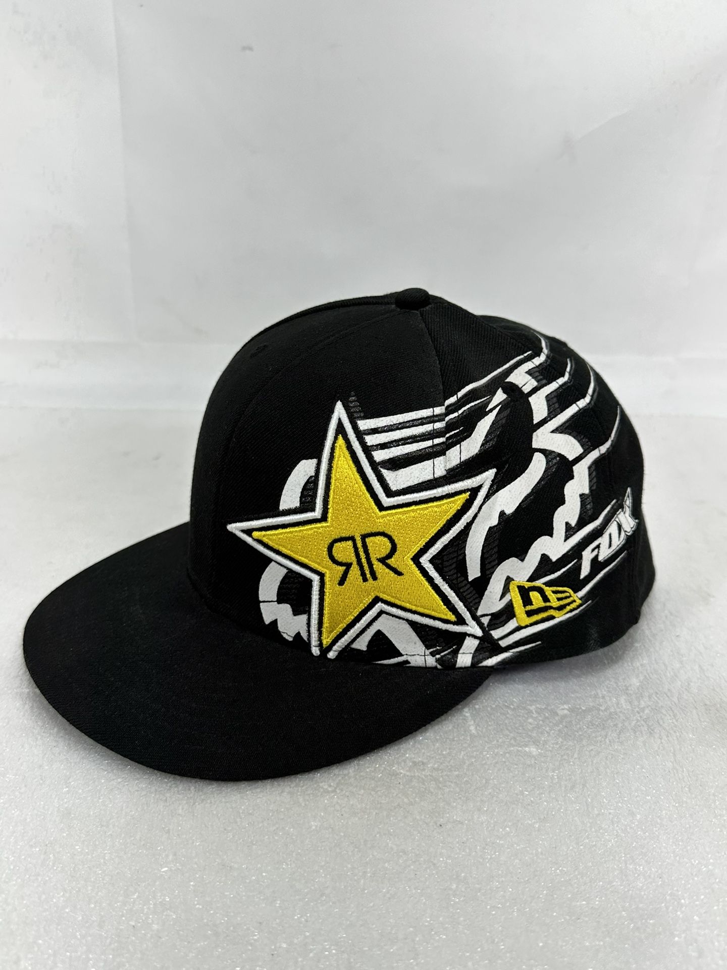 New Era 59fifty "Rockstar Energy Drink" Flat Brim Hat Cap ~ Size 7-5/8