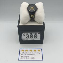 Gucci Black Watch with Gold GG Pattern