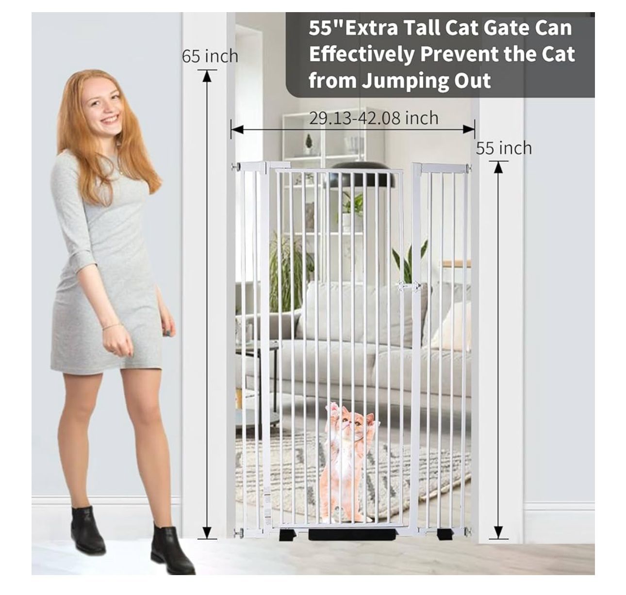 55.1 inch Extra Tall Pet Gate Baby Gate, Extra Wide Adjustable 29.92"-43",