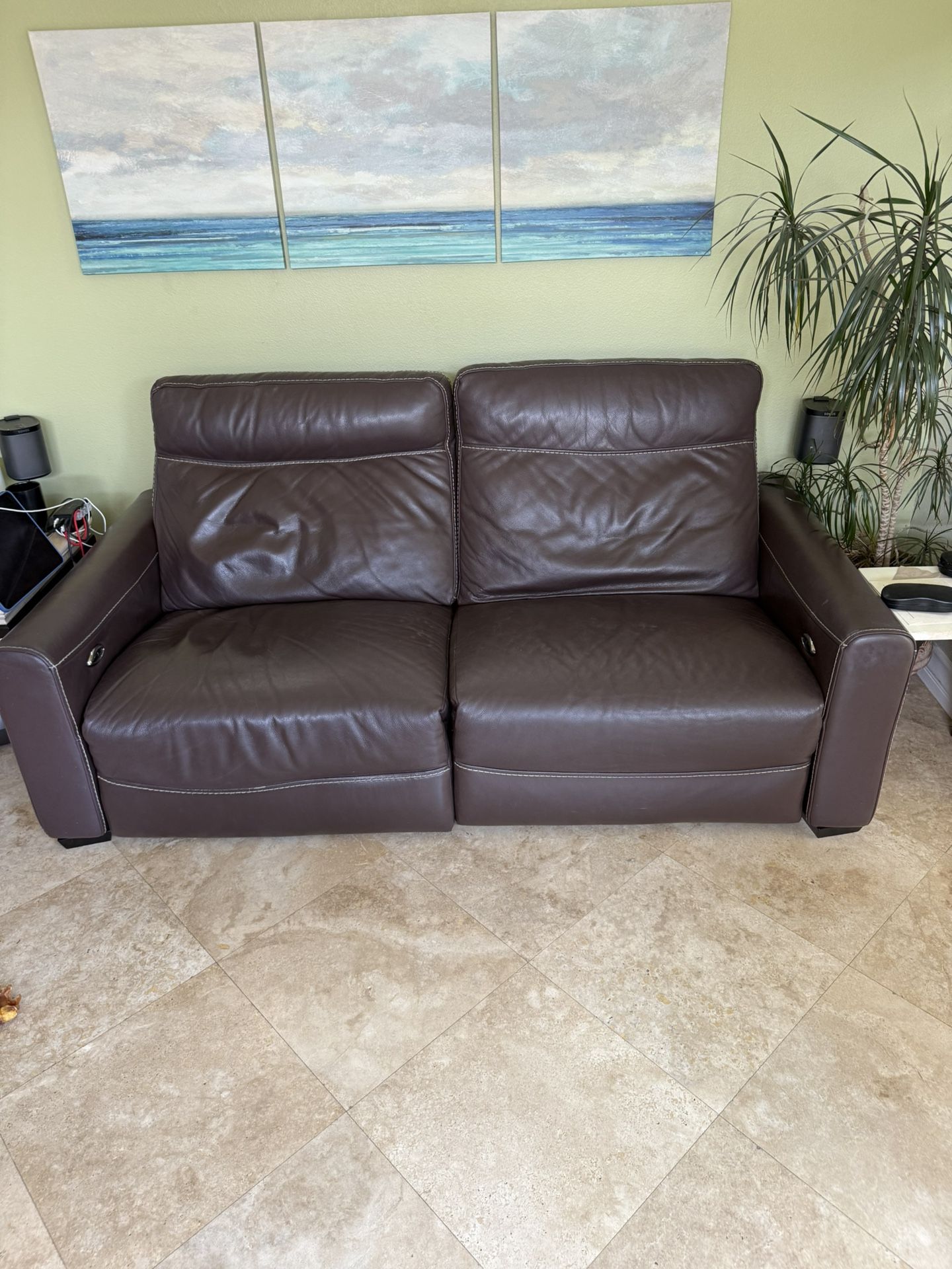 Power Loveseat Recline, Brown Top Grain Leather