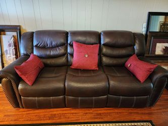 2 Recliner Sofas, Dark Brown & Light Brown