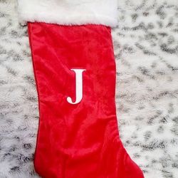 NEW Red Christmas Stocking with White Trim & "J" Initial