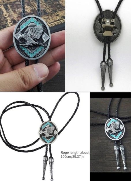 New turquoise color falcon Eagle Bird leather Bolo Tie Western Men Women SHIPPING AVAILABLE