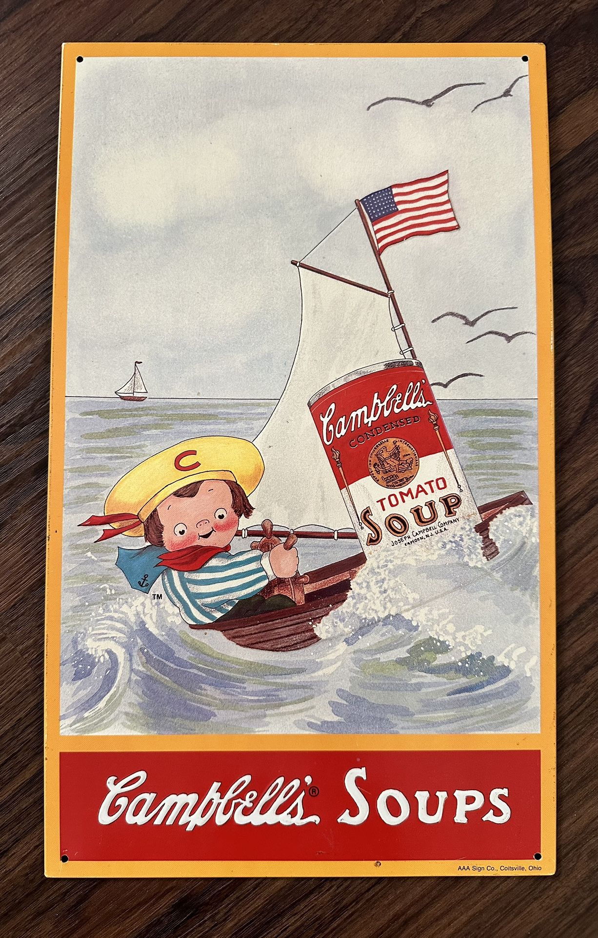 Vintage Original 1993 Limited Edition Boy in Boat Campbell’s Soup Metal Sign