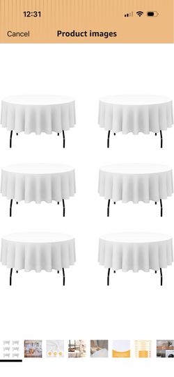 BRILLMAX 6 Pack White Round Tablecloths 70 Inch for 30“-48” Tables - 150 GSM Polyester Fabric, Standard Drop, Water, Stain & Wrinkle Resistant Cloth C