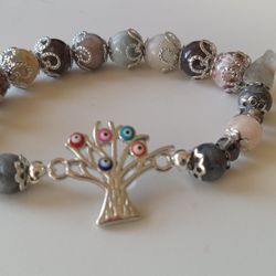 Stackable Evil Eye Bracelet with Tree of life charm