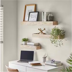 Modern Ash Wood Floating Wall Shelf (Set of 3) (36" W x 3" H x 6" D)