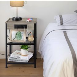 BTY Nightstand With Charging Station. Grey